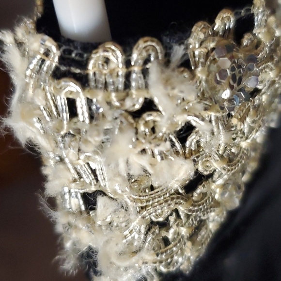 Vintage Wimpfheimer & Bro 50/60s blk velvet dress silver braid trim Sz 16 - Picture 13 of 16